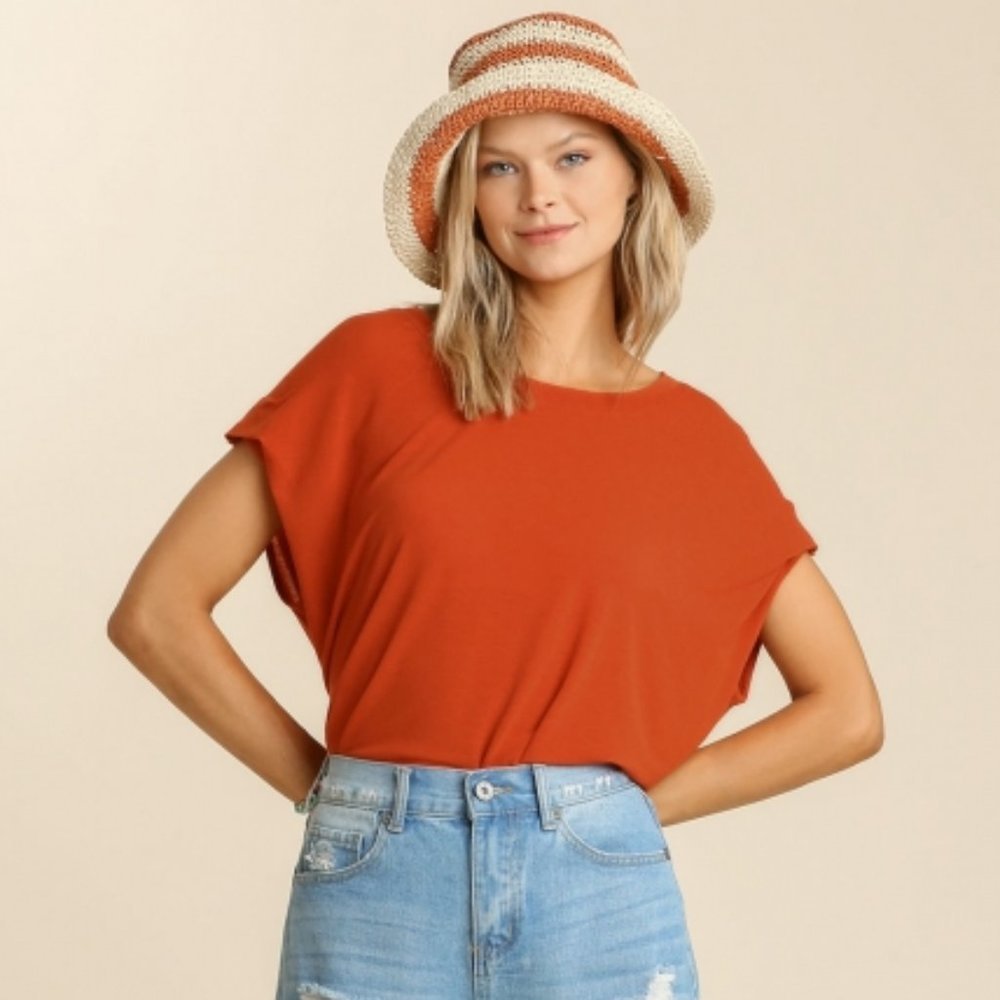 Umgee Sunset Short Dolman Sleeve Scoop Neck Top